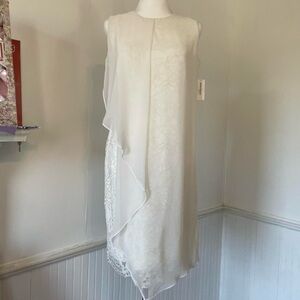 Dressbarn - White Lace Chiffon Overlay Double Lined Sleeveless Midi Dress